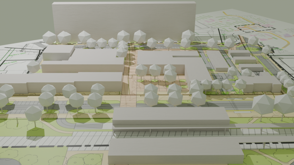 Nowe Lokalne Centrum Usługowe — wizualizacja 3D osiedla z lotu ptaka