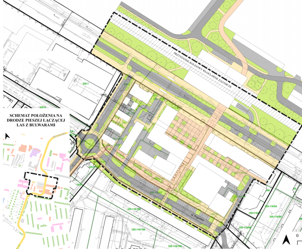 Nowe Lokalne Centrum Usługowe — plan zagospodarowania z układem zabudowy i zieleni
