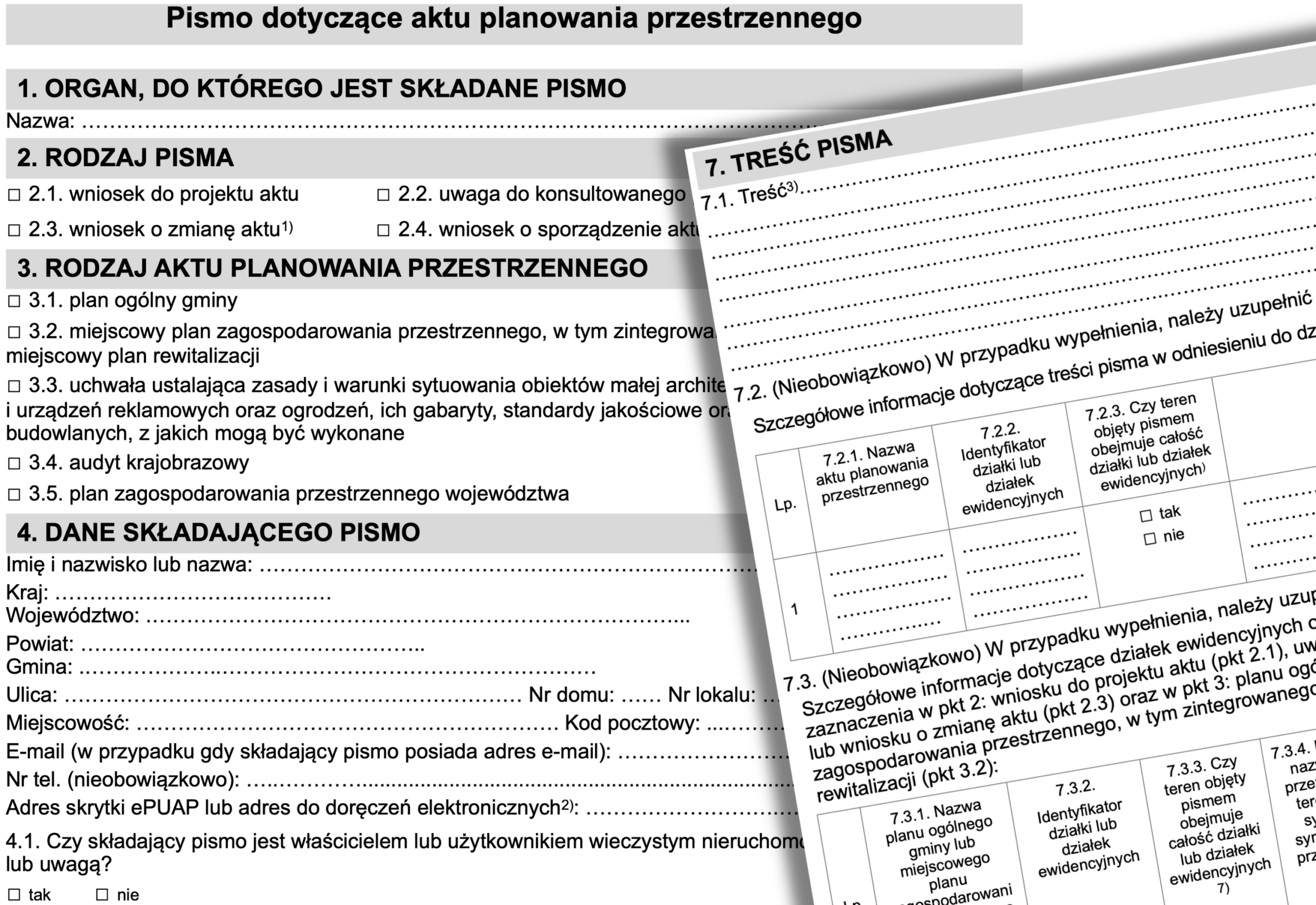 Fragment wniosku do aktu planowania przestrzennego